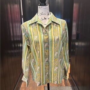 🌼 Vintage 70s Paisley Stripe Blouse | Mod Boho Vibes | No Tag